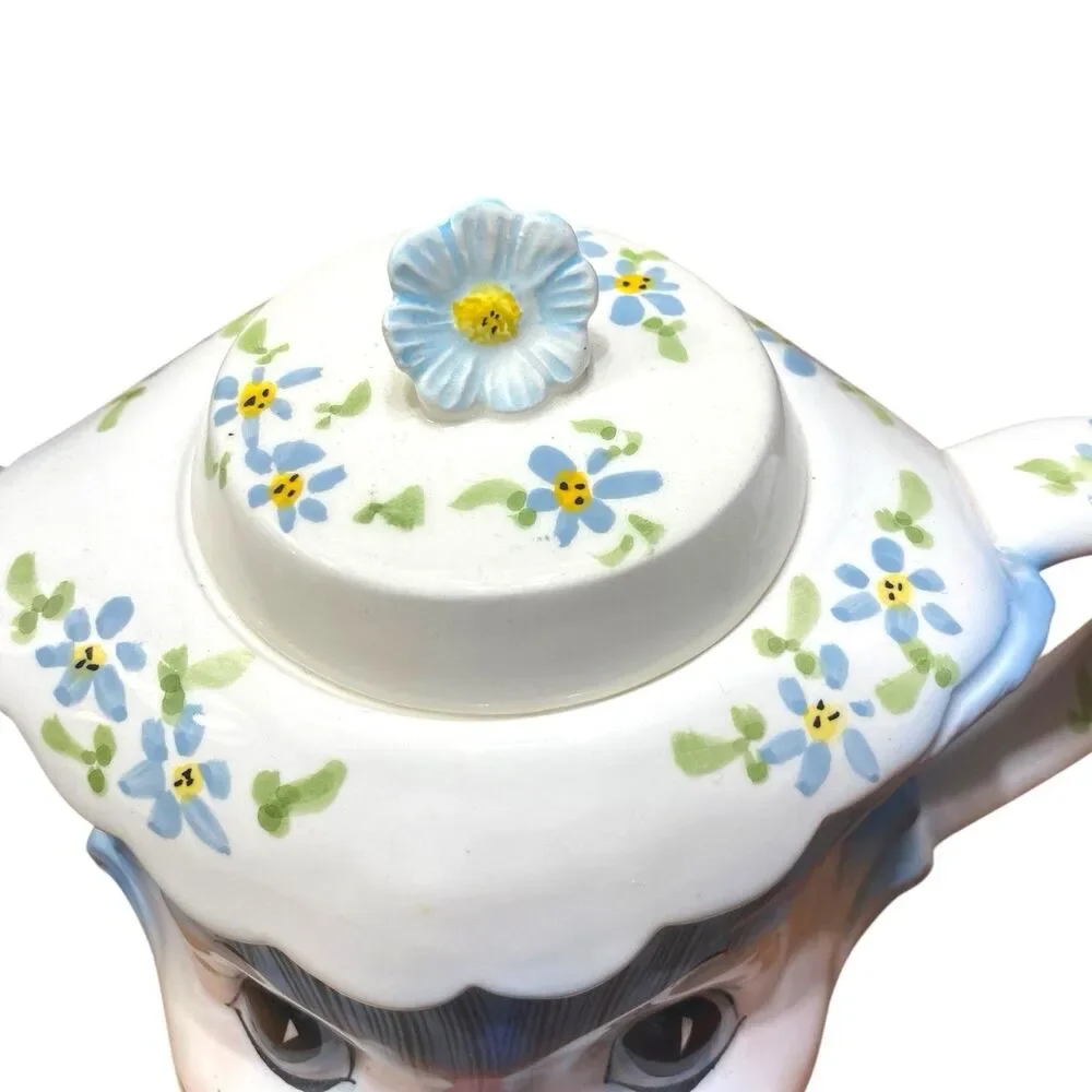 Vintage 1950s Lefton Miss Priss Blue Kitty Cat Kitsch Teapot Japan Made & 2 Cups
